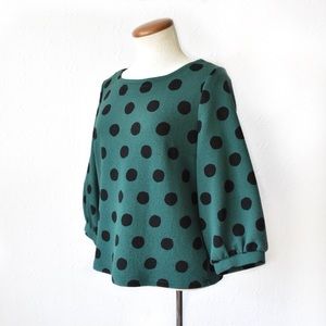 Anthropologie {Maeve} Green and Black Dot Decatur Printed Top